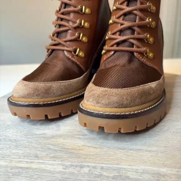 Tory Burch Miller Brown Suede Leather Lug Sole Boots Combat Boots US Size 7.5